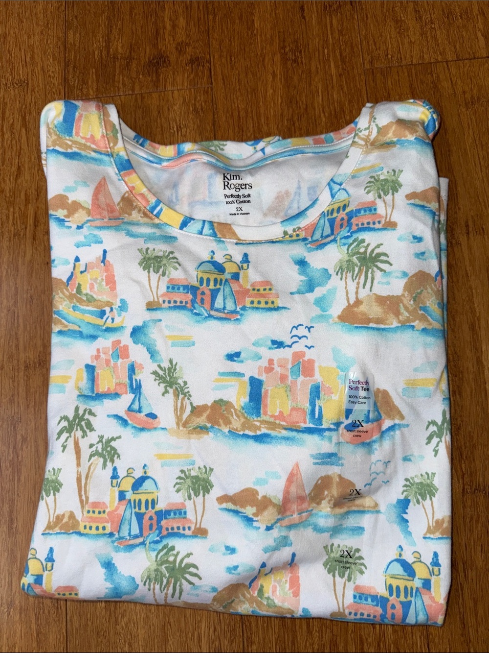 Kim Rogers White Tropical Print Short Sleeve Blouse